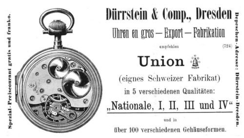 Dobová reklama hodinek Union - ještě švýcarská výroba.